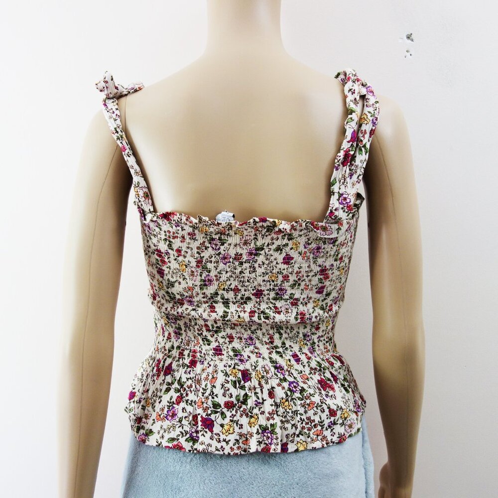 Patrons of Peace Cream Floral Babydoll Tank with Shoulder Tie (S) NWT! - Picture 5 of 8